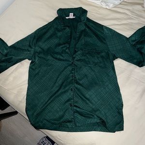 Victoria’s Secret Green Matching Satin Pajama Set Long Sleeve Button Up US XS